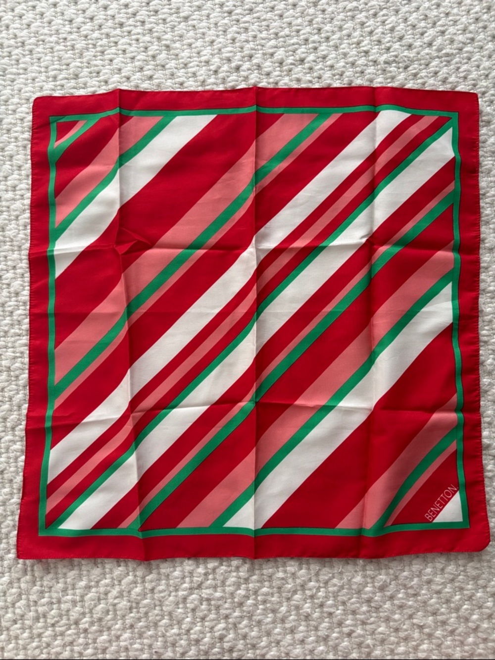 United Colors Of Benetton Red Green White Graphic Silk Scarf